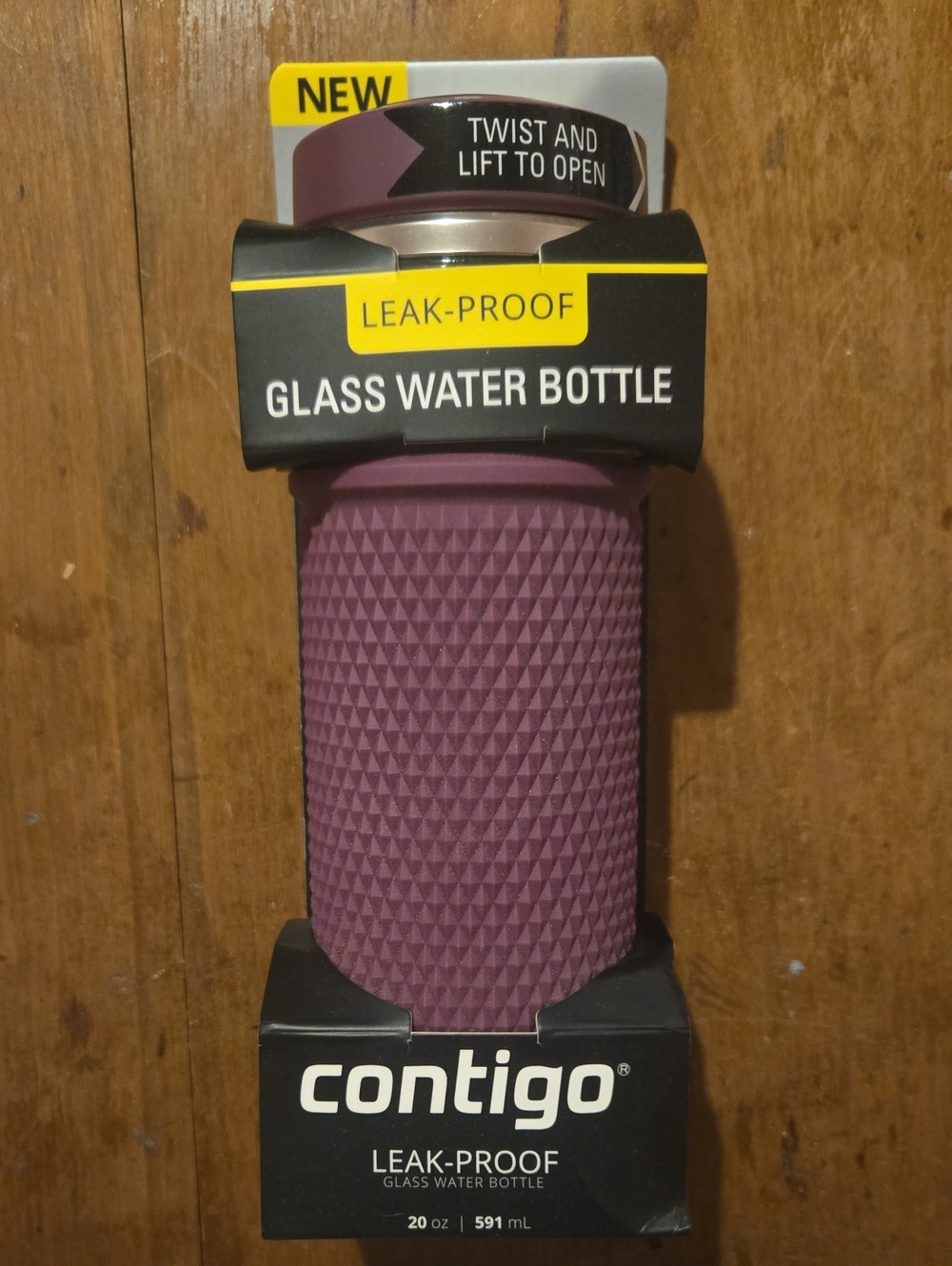 Contigo Glass Water Bottle with Textured Plum Sleeve